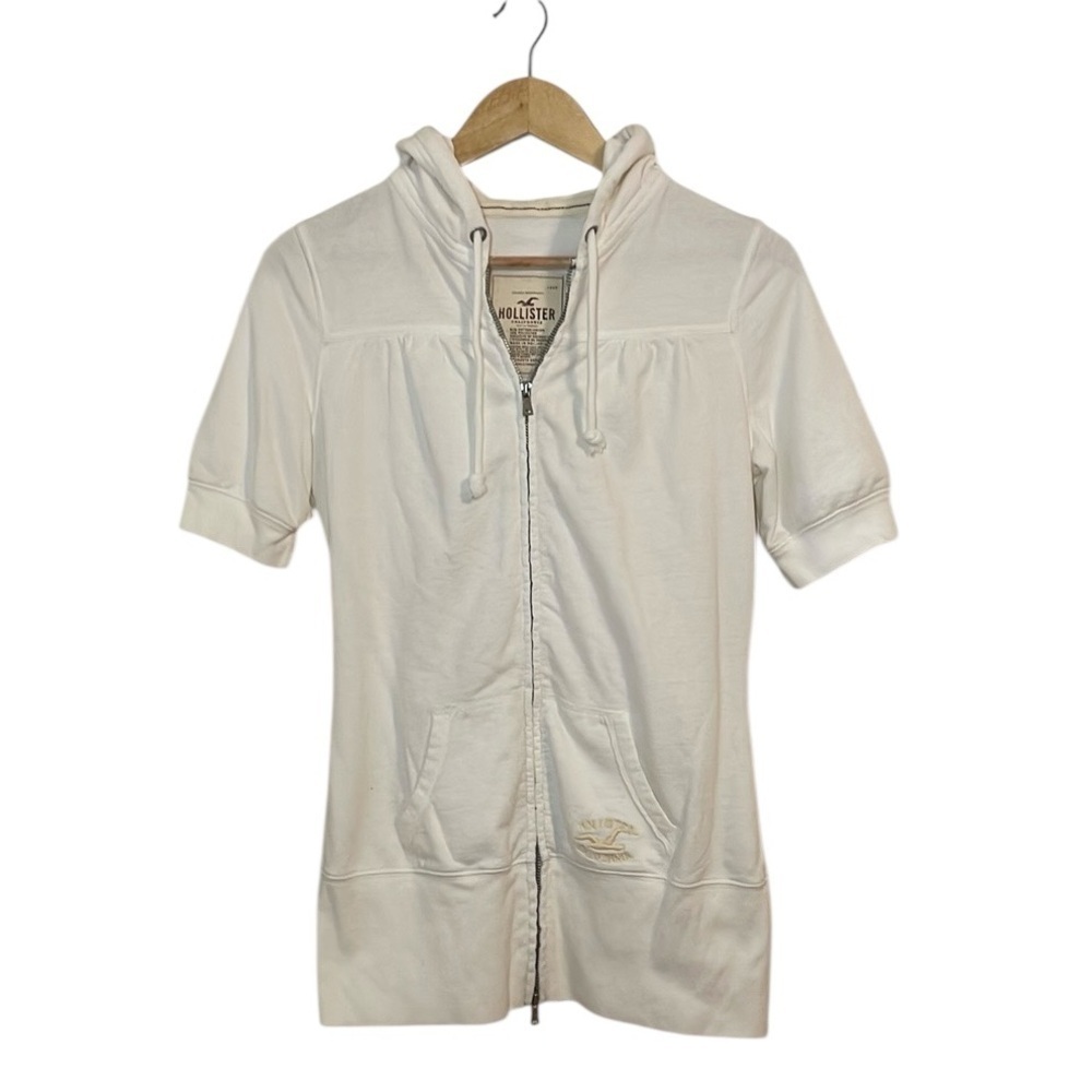 Hollister 2010s White Short-Sleeve Zip-Up Hoodie, Jacket, Medium